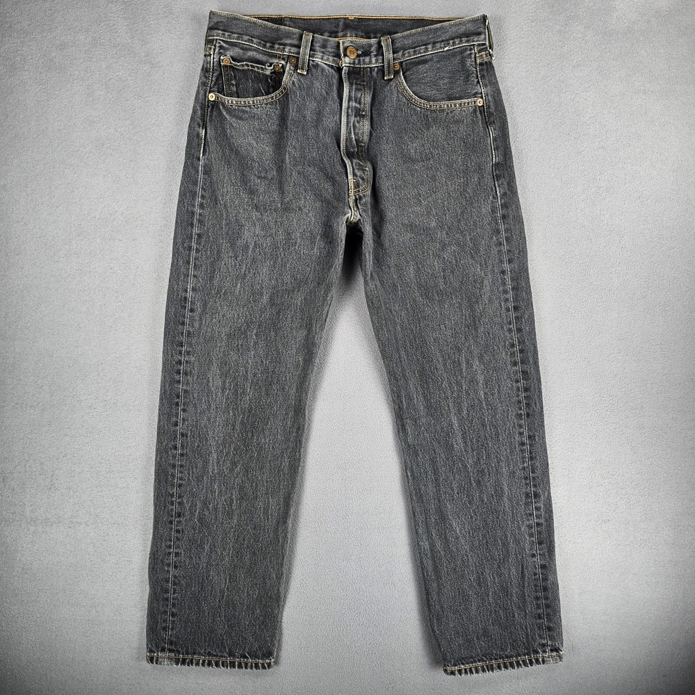 Levis 501 Jeans Mens 34x32 Black Gray Straight Leg Button Fly Denim High Rise